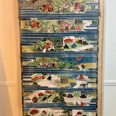 Very Large Antique Japanese Scroll In Plexiglass