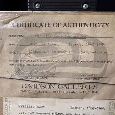 Authentic Henri Matisse Lithograph
