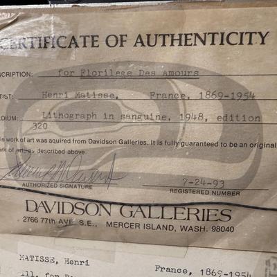 Authentic Henri Matisse Lithograph