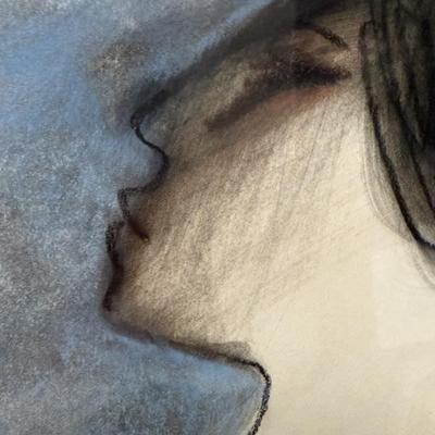 Large Original RC Gorman Oil Pastel “Woman in Blue” Art Painting - Signed