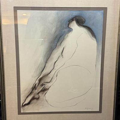 Large Original RC Gorman Oil Pastel “Woman in Blue” Art Painting - Signed