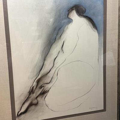 Large Original RC Gorman Oil Pastel “Woman in Blue” Art Painting - Signed