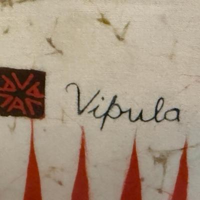 Mid Century Folk Art Batik by Vipula Dharmawardena in plexiglass frame