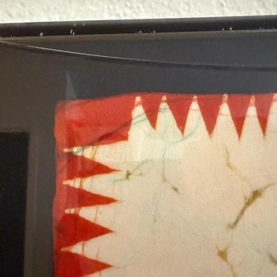 Mid Century Folk Art Batik by Vipula Dharmawardena in plexiglass frame