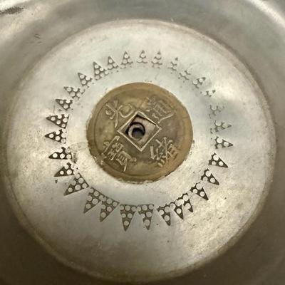 Antique Chinese Yixing Teapot Set of 4 - Unglazed Stoneware & Pewter Dragons