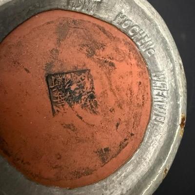 Antique Chinese Yixing Teapot Set of 4 - Unglazed Stoneware & Pewter Dragons