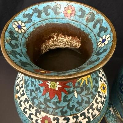 Ming Dynasty Antique Tall Cloisonné Vases c1400's