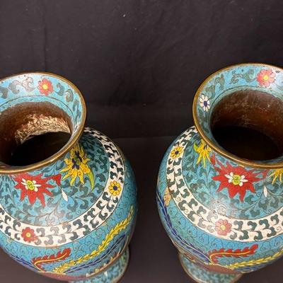 Ming Dynasty Antique Tall Cloisonné Vases c1400's
