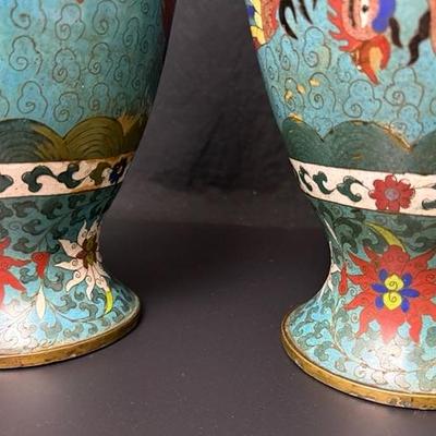 Ming Dynasty Antique Tall Cloisonné Vases c1400's