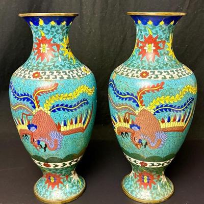 Ming Dynasty Antique Tall Cloisonné Vases c1400's