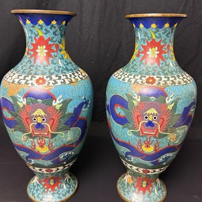 Ming Dynasty Antique Tall Cloisonné Vases c1400's