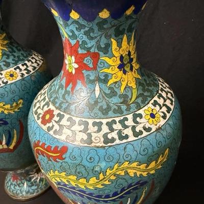 Ming Dynasty Antique Tall Cloisonné Vases c1400's
