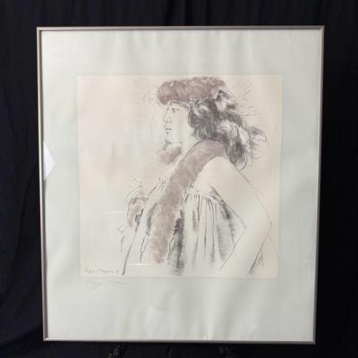 Pegge Hooper Signed Drawing - Hawaiian Woman with Lei