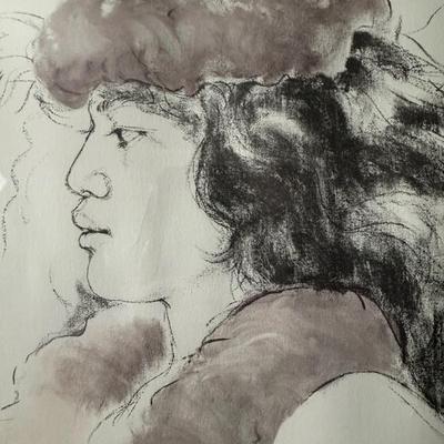 Pegge Hooper Signed Drawing - Hawaiian Woman with Lei