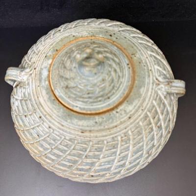 10” Tall Blue Gray Pottery Jar with Lid