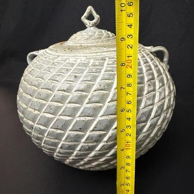 10” Tall Blue Gray Pottery Jar with Lid