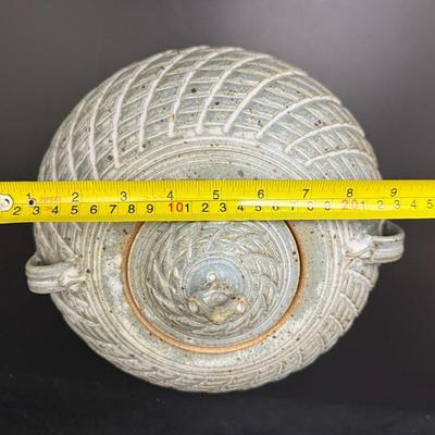 10” Tall Blue Gray Pottery Jar with Lid