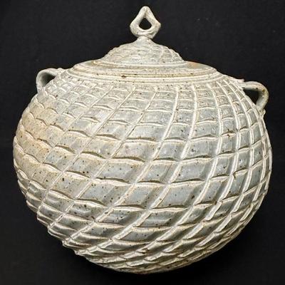 10” Tall Blue Gray Pottery Jar with Lid