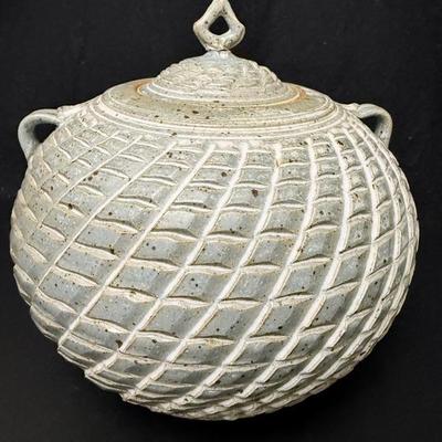 10” Tall Blue Gray Pottery Jar with Lid