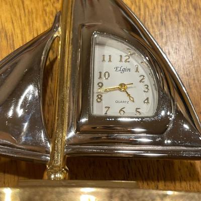 Small brass sailboat clock by Elgin