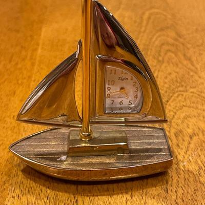 Small brass sailboat clock by Elgin