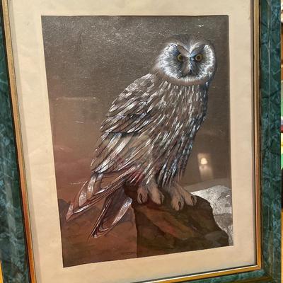 Owl foil art in green frame