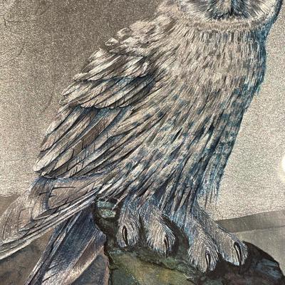 Owl foil art in green frame