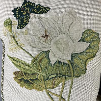 1028 Two Botanical Needlepoint Down Filled Accenrt Pillows