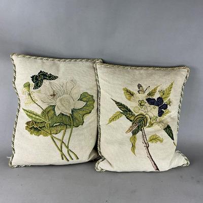 1028 Two Botanical Needlepoint Down Filled Accenrt Pillows