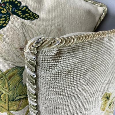 1028 Two Botanical Needlepoint Down Filled Accenrt Pillows