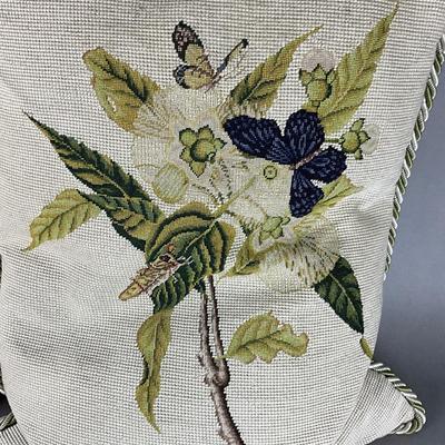 1028 Two Botanical Needlepoint Down Filled Accenrt Pillows