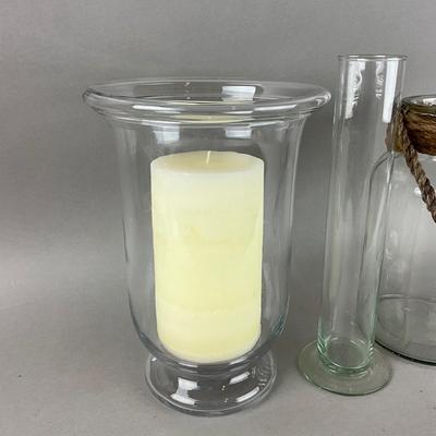 1035 LOT of Hand Blown & Rope Handle Hurricane Globe & Vases