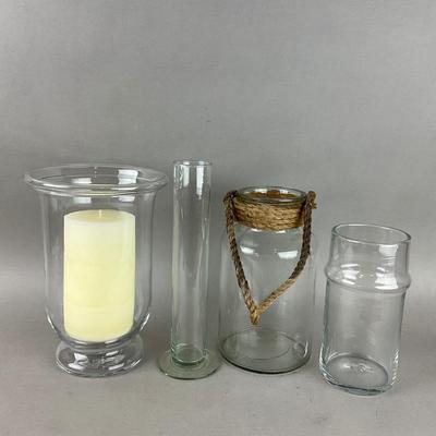 1035 LOT of Hand Blown & Rope Handle Hurricane Globe & Vases