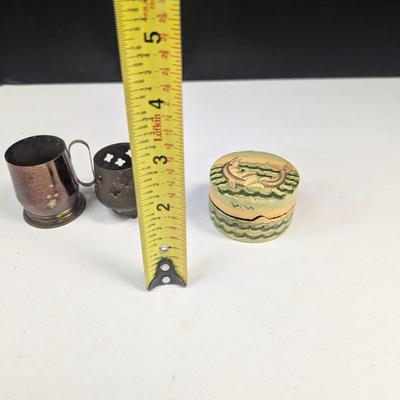 Small Copper Mug - Brass Candle Holder - Small Vintage Kashmir India Trinket Box Jewelry Hand Made Original