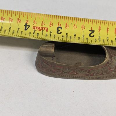 Vintage Lighter & Old Brass Ashtray Shoe Shape Inlay Engraved Handcrafted