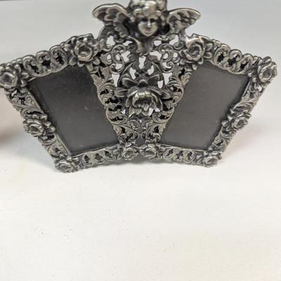 Vintage Picture Frames - Photograph Frame Metal Embossed Floral & Angel w/ Wings