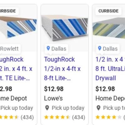 Georgia Pacific 1/2 x 4 x 8 Gypsum Board - 39 Sheets