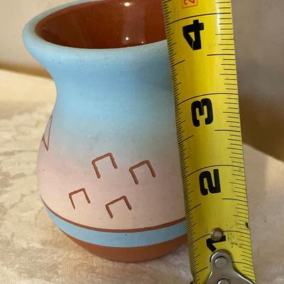 Native American pottery pink and blue vase