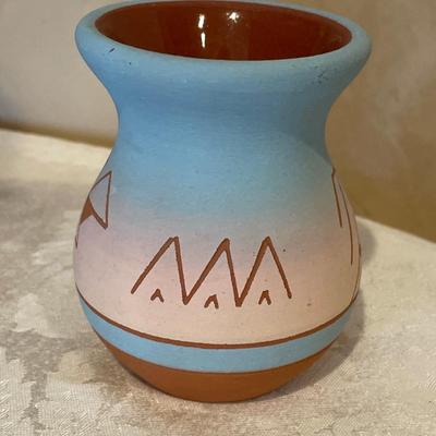 Native American pottery pink and blue vase