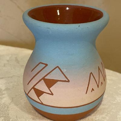 Native American pottery pink and blue vase