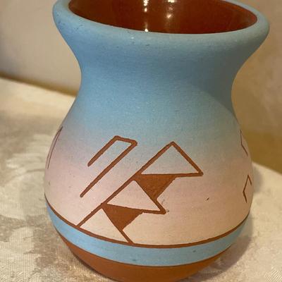 Native American pottery pink and blue vase