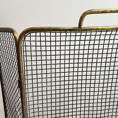 L1078 Antique Small Brass Fire Screen & Fire Dogs with Brass Tools