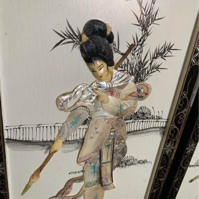 Set of 4 Vintage Mother-of-Pearl Lacquer Wall Panels (Made in Macau)