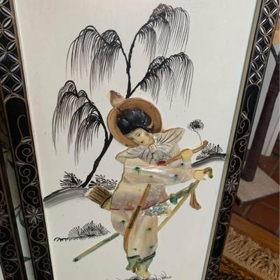 Set of 4 Vintage Mother-of-Pearl Lacquer Wall Panels (Made in Macau)