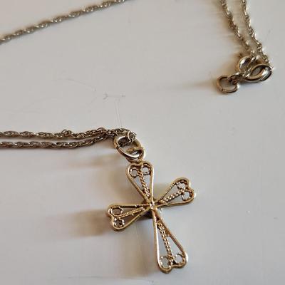 Sale Photo Thumbnail #31: This auction lot is for Four Sterling Silver Necklaces. Three necklace are marked 925.  There is a 16-inch necklace with a large cut glass stone, another 14-inch necklace with a pendant of silver overlay on jade stone, a very delicate 17-inch chain with a