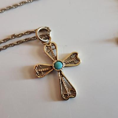 Sale Photo Thumbnail #30: This auction lot is for Four Sterling Silver Necklaces. Three necklace are marked 925.  There is a 16-inch necklace with a large cut glass stone, another 14-inch necklace with a pendant of silver overlay on jade stone, a very delicate 17-inch chain with a