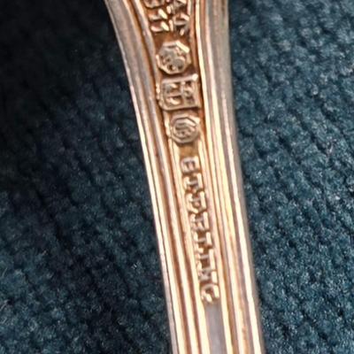 Sale Photo Thumbnail #58: This auction lot is for a Set of 6 Sterling Silver Soup Spoons. These spoons are pattern 1911 Plymouth by Gorham. They have a monogram of what we believe to be an F on the handles but it is very decorative - and  it is hard to discern. They are in very go