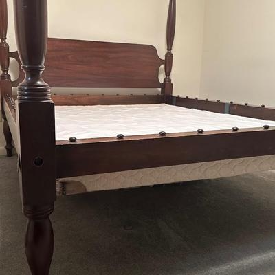 Vintage Wooden Queen Bed Frame with Turned Posts