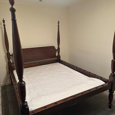 Vintage Wooden Queen Bed Frame with Turned Posts