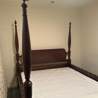 Vintage Wooden Queen Bed Frame with Turned Posts